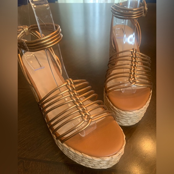 💫HP‼️💫 NIB ANTHROPOLOGIE Maeve Raffia Platform Heels in Bronze, Size 38 (US 7.5) - Picture 6 of 11